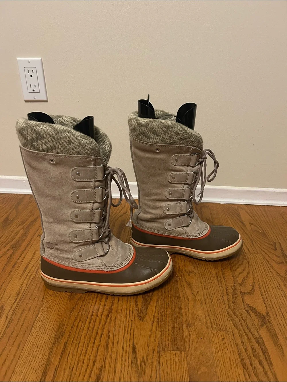 SOREL Joan of Arctic II Fossil Taupe Beige KNIT Suede Waterproof Winter BOOTS - Picture 5 of 7